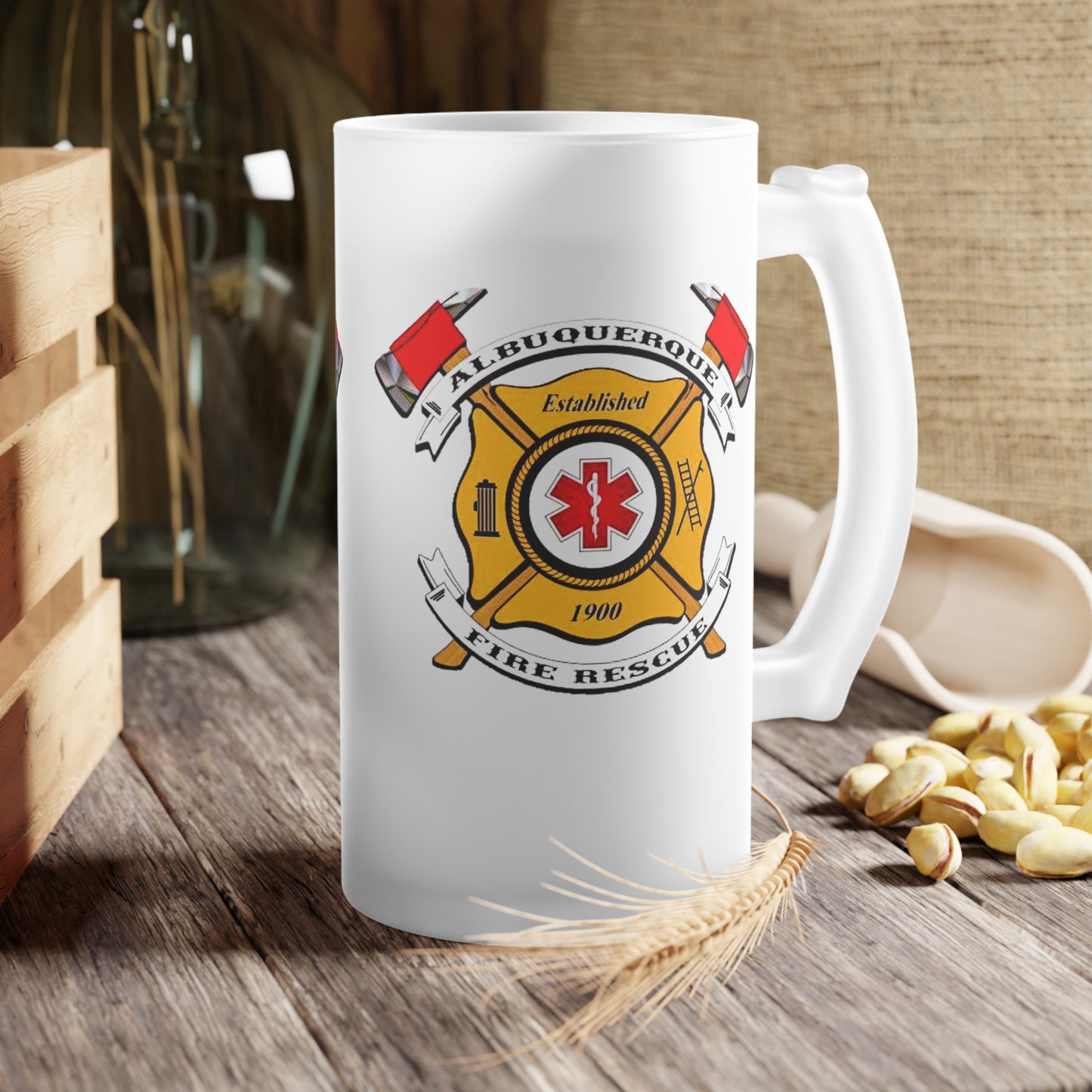 Albuquerque Fire Rescue Frosted Glass Beer Mug